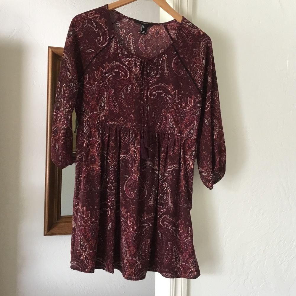Forever 21 Burgundy Paisley Mini Dress